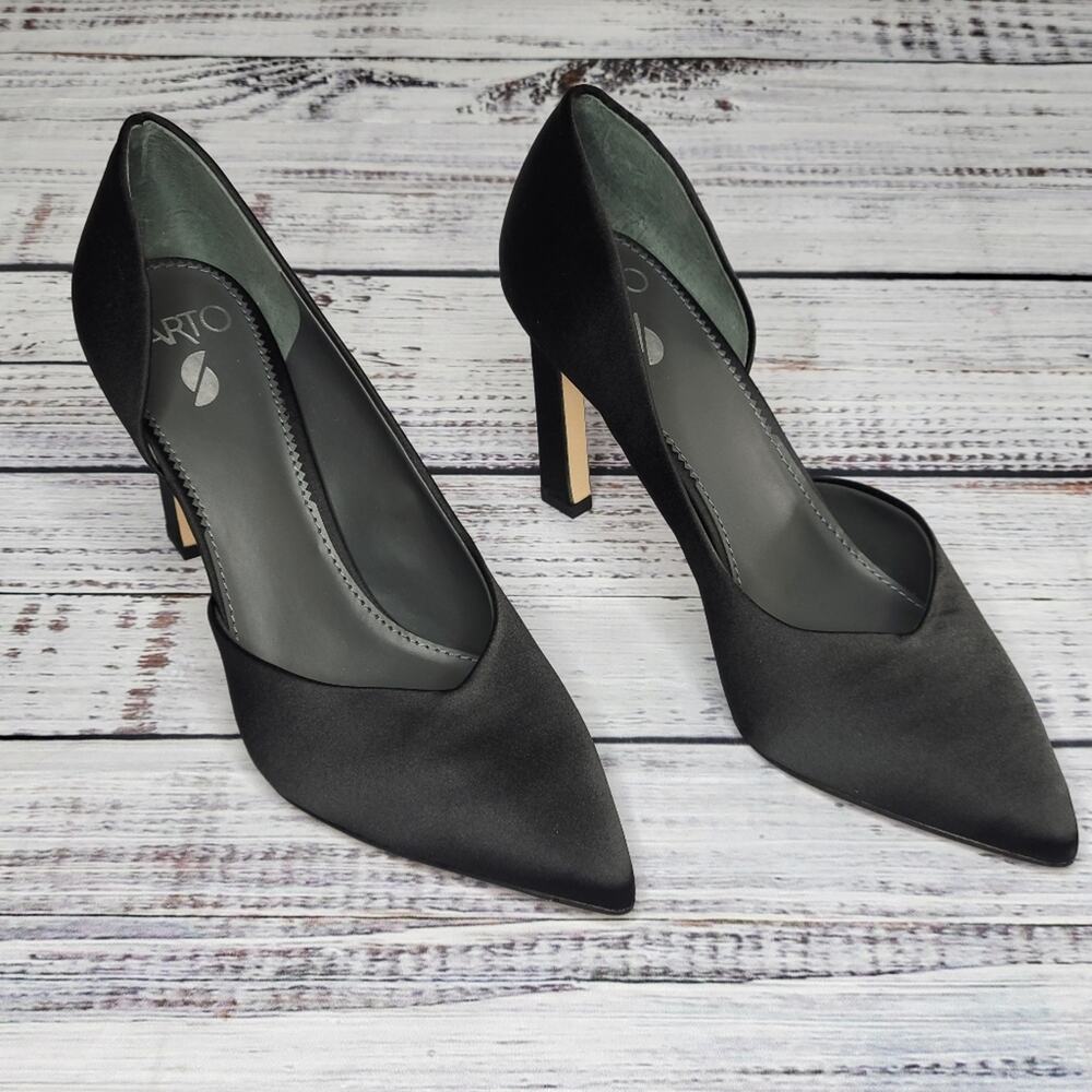 SARTO Franco Sarto Sherry Half d'Orsay Pumps Black Satin | Size 9